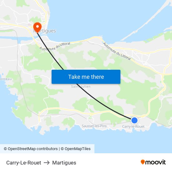 Carry-Le-Rouet to Martigues map
