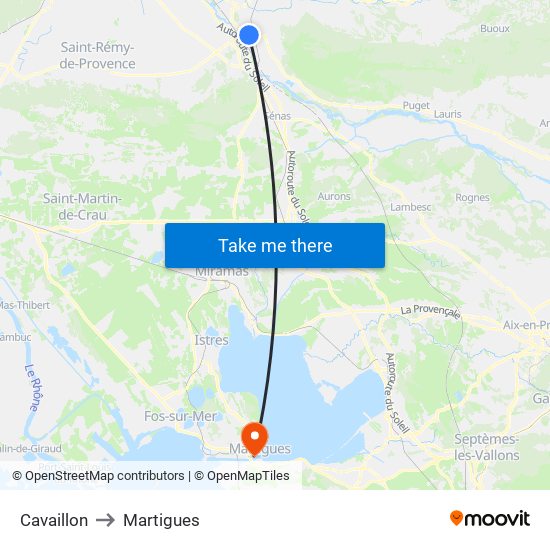 Cavaillon to Martigues map
