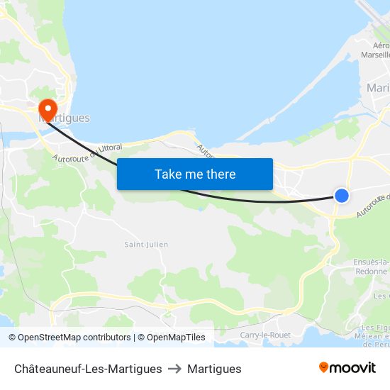 Châteauneuf-Les-Martigues to Martigues map