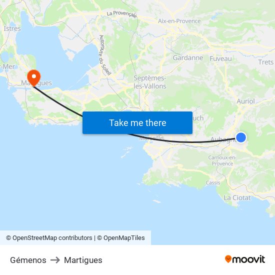 Gémenos to Martigues map