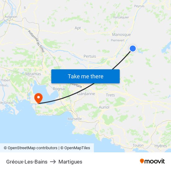 Gréoux-Les-Bains to Martigues map