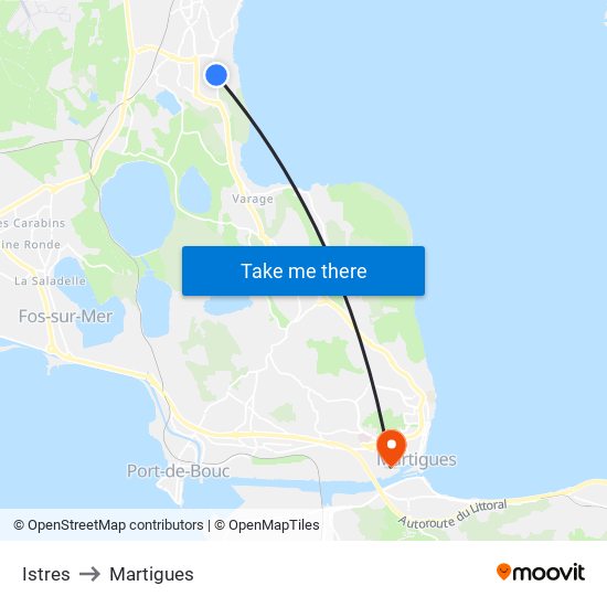 Istres to Martigues map