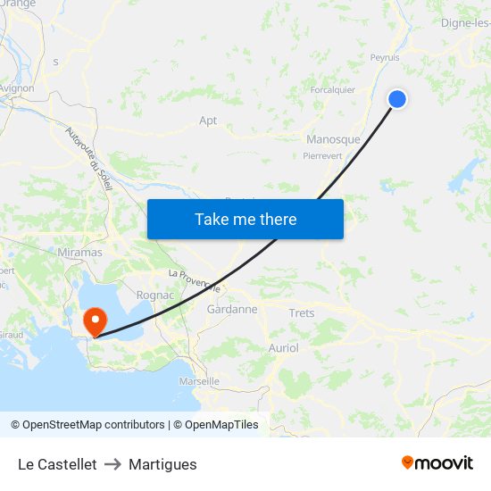 Le Castellet to Martigues map