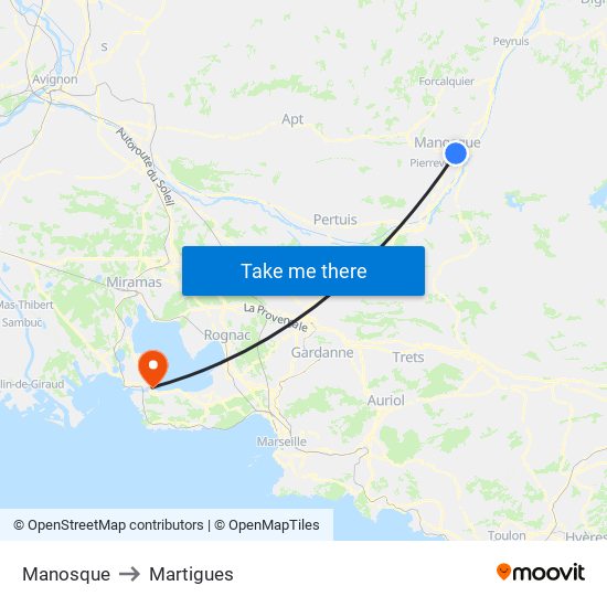 Manosque to Martigues map