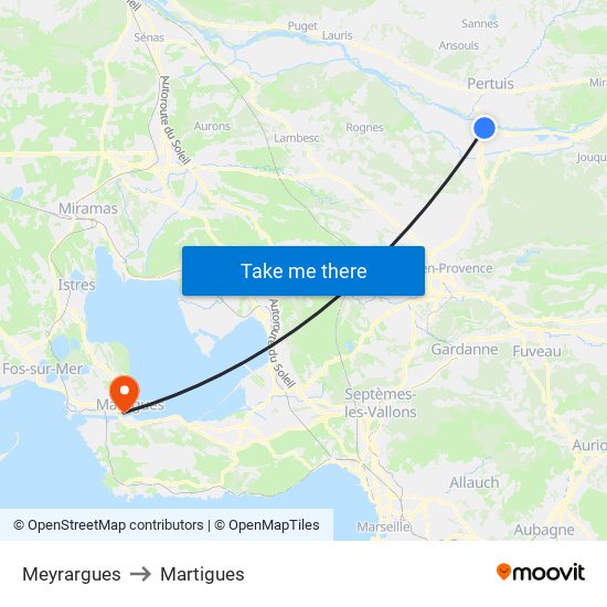 Meyrargues to Martigues map