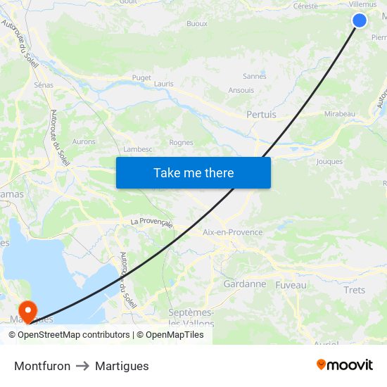 Montfuron to Martigues map