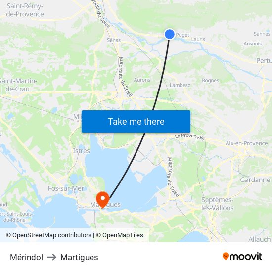 Mérindol to Martigues map