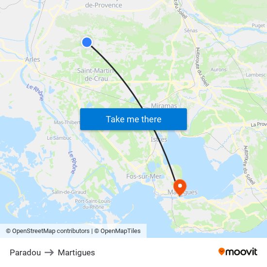 Paradou to Martigues map