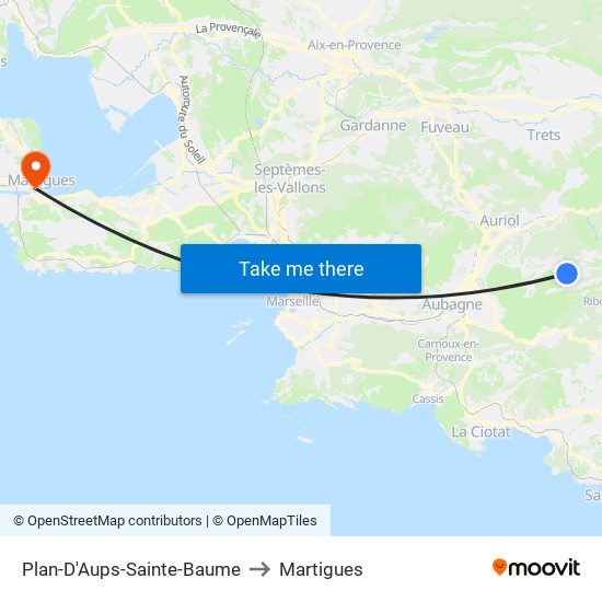 Plan-D'Aups-Sainte-Baume to Martigues map