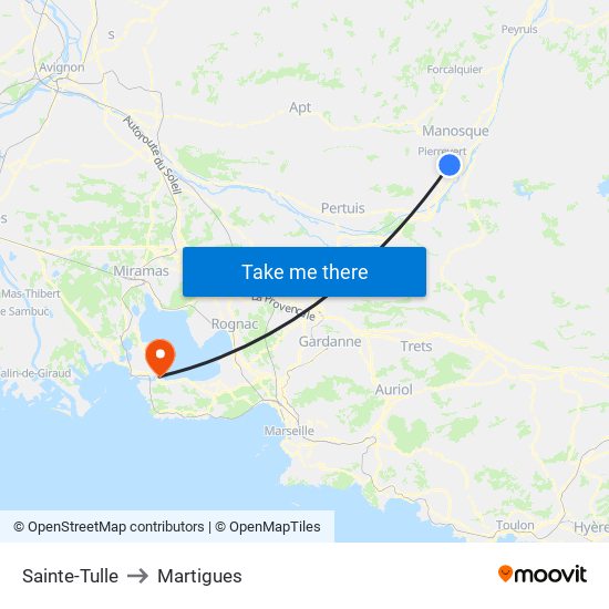 Sainte-Tulle to Martigues map