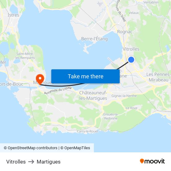Vitrolles to Martigues map