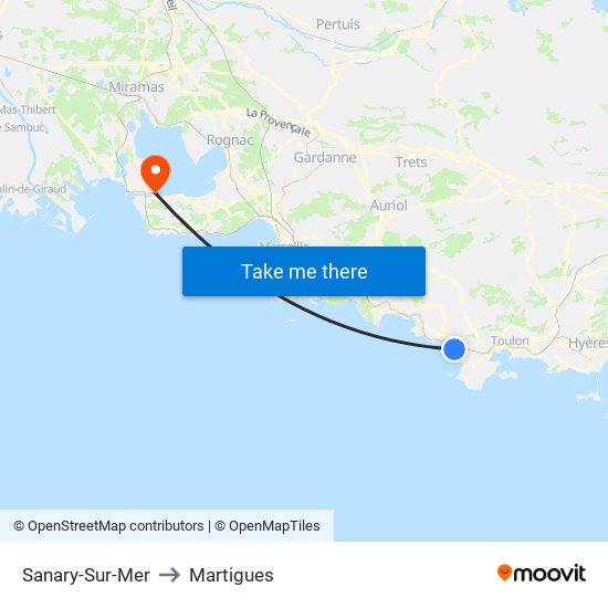 Sanary-Sur-Mer to Martigues map