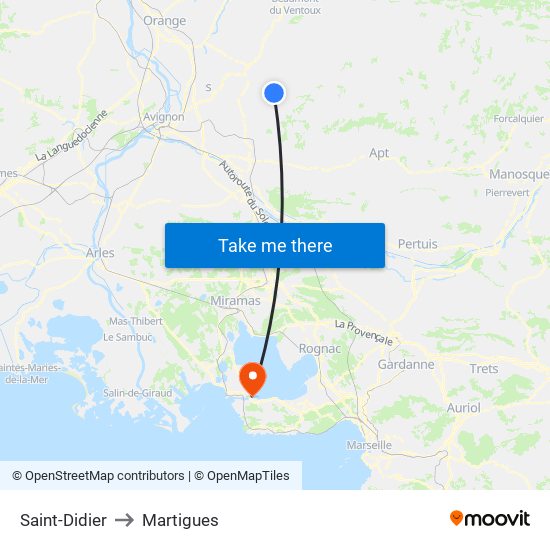 Saint-Didier to Martigues map