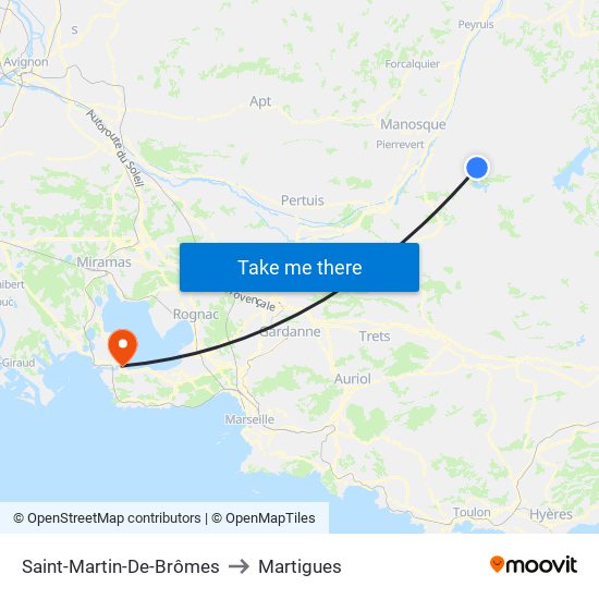 Saint-Martin-De-Brômes to Martigues map