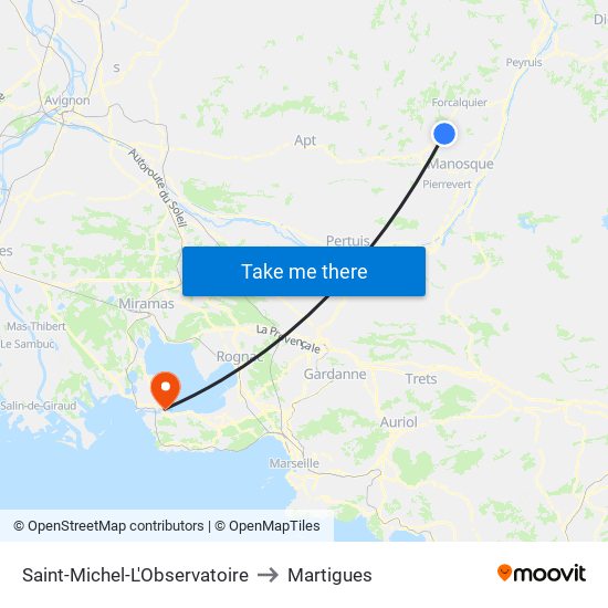 Saint-Michel-L'Observatoire to Martigues map