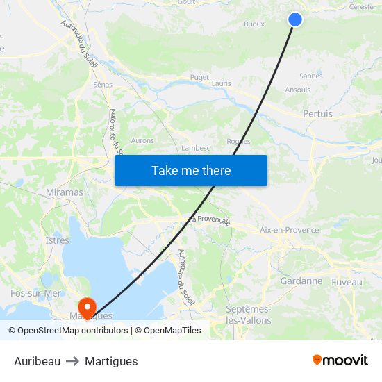 Auribeau to Martigues map