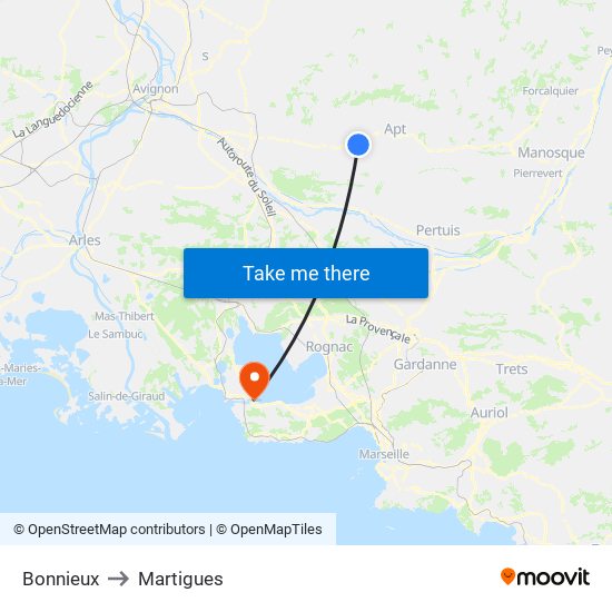Bonnieux to Martigues map