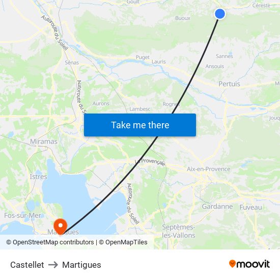 Castellet to Martigues map