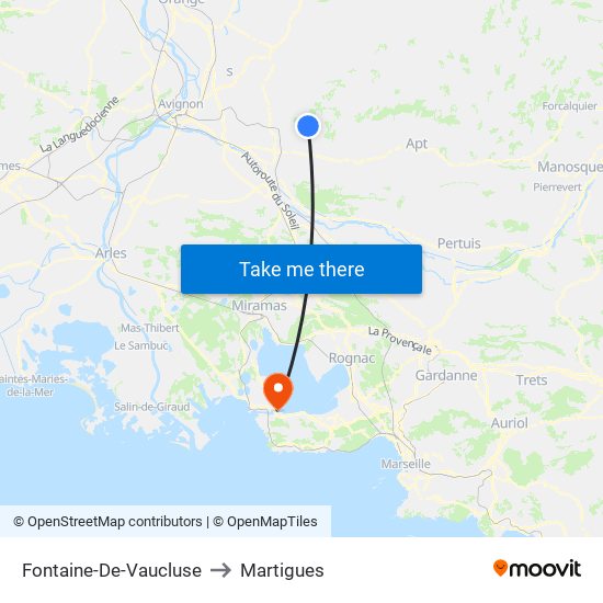 Fontaine-De-Vaucluse to Martigues map
