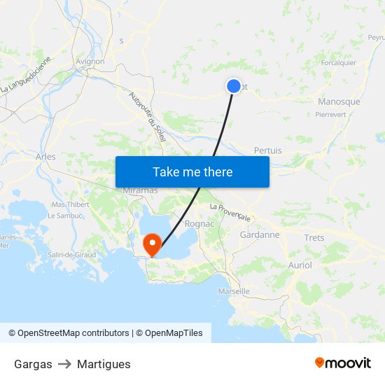 Gargas to Martigues map