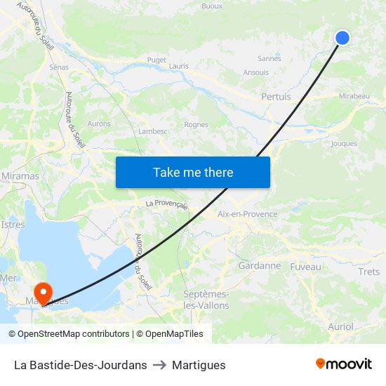 La Bastide-Des-Jourdans to Martigues map