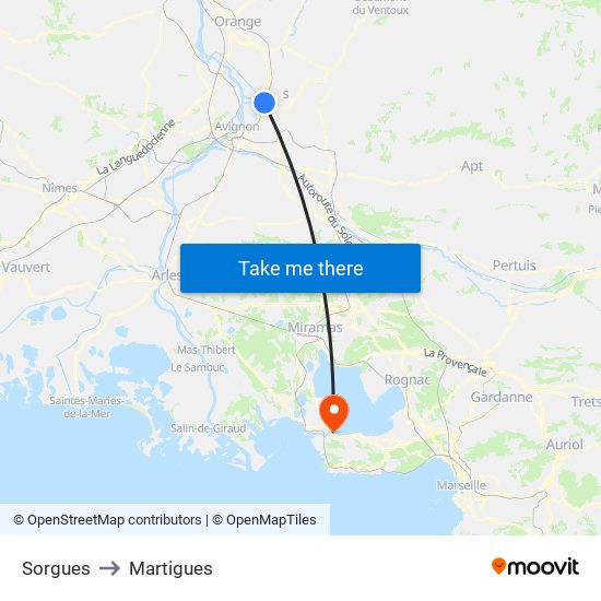 Sorgues to Martigues map