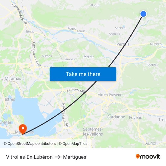 Vitrolles-En-Lubéron to Martigues map