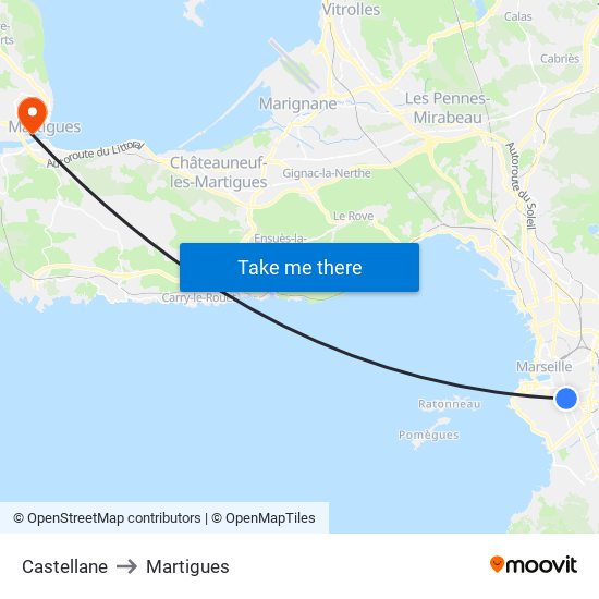 Castellane to Martigues map