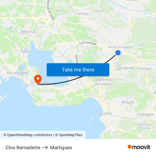 Clos Bernadette to Martigues map