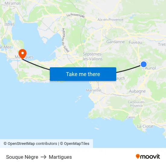 Souque Nègre to Martigues map