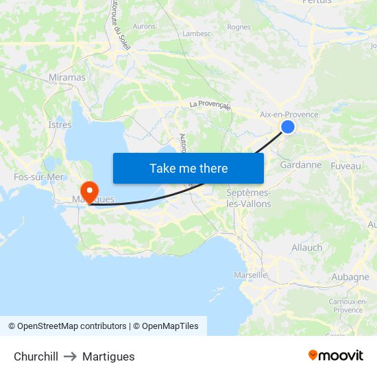 Churchill to Martigues map