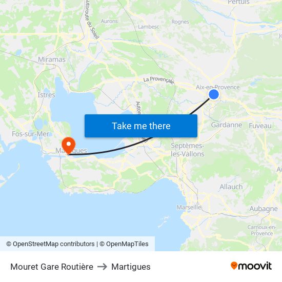 Mouret Gare Routière to Martigues map