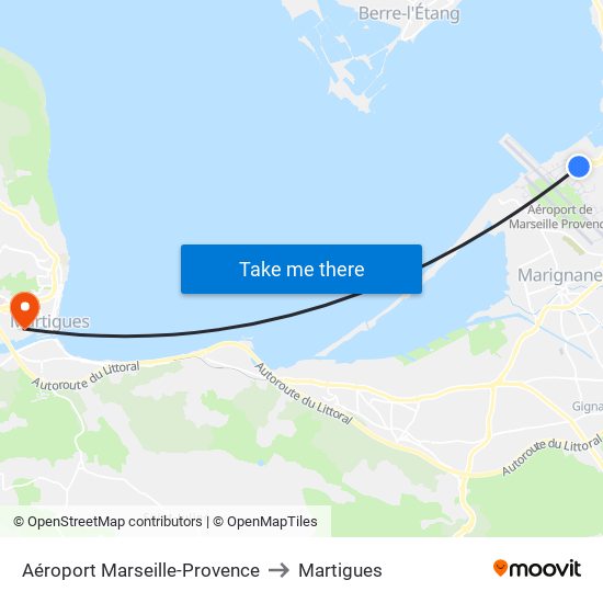 Aéroport Marseille-Provence to Martigues map