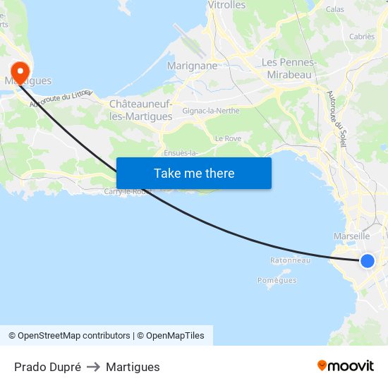 Prado Dupré to Martigues map