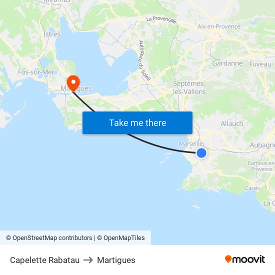 Capelette Rabatau to Martigues map