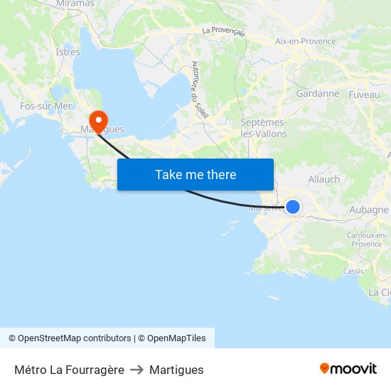 Métro La Fourragère to Martigues map