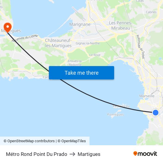 Métro Rond Point Du Prado to Martigues map