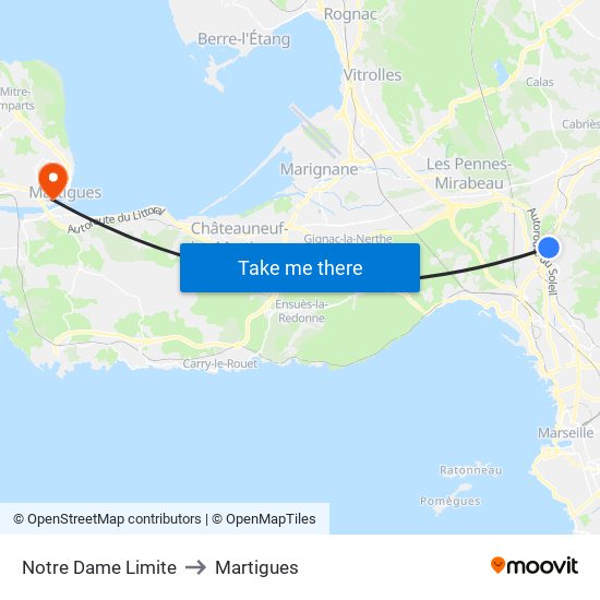 Notre Dame Limite to Martigues map