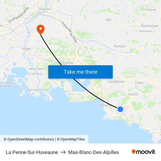 La Penne-Sur-Huveaune to Mas-Blanc-Des-Alpilles map