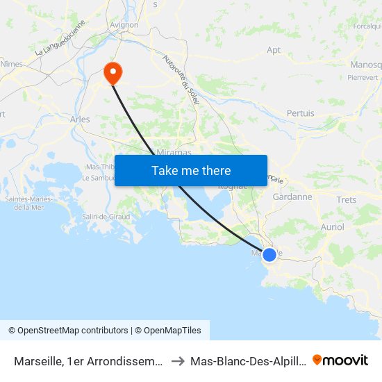 Marseille, 1er Arrondissement to Mas-Blanc-Des-Alpilles map