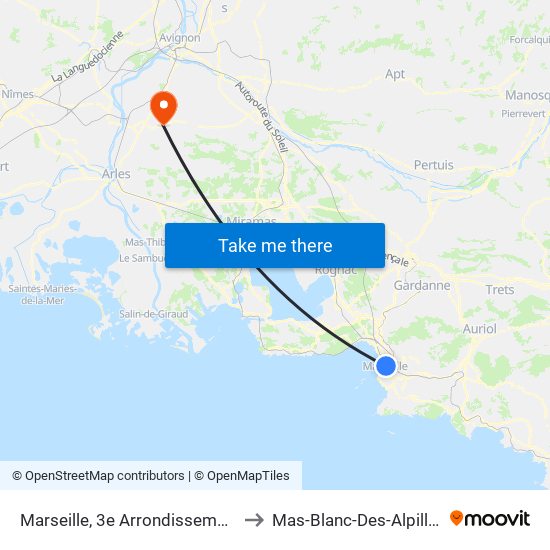 Marseille, 3e Arrondissement to Mas-Blanc-Des-Alpilles map