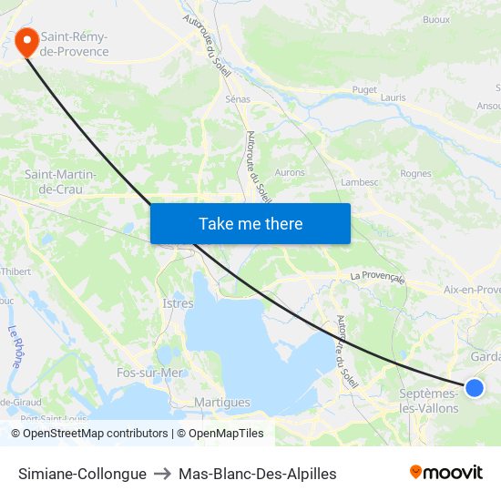 Simiane-Collongue to Mas-Blanc-Des-Alpilles map