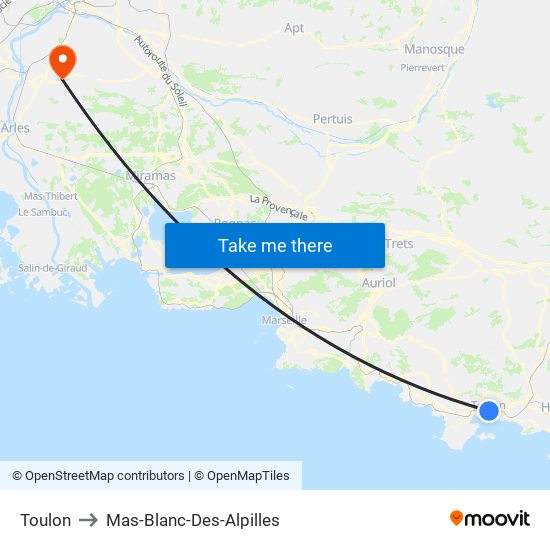 Toulon to Mas-Blanc-Des-Alpilles map