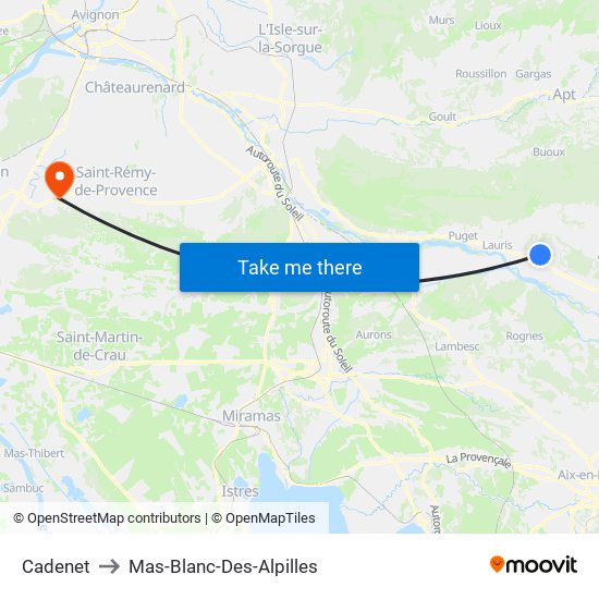 Cadenet to Mas-Blanc-Des-Alpilles map