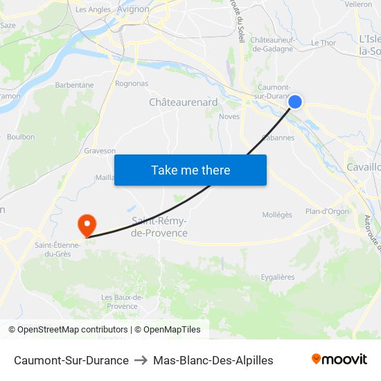 Caumont-Sur-Durance to Mas-Blanc-Des-Alpilles map