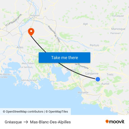 Gréasque to Mas-Blanc-Des-Alpilles map
