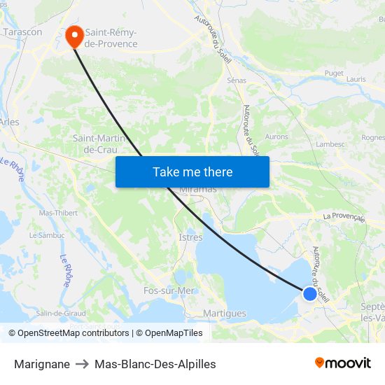 Marignane to Mas-Blanc-Des-Alpilles map