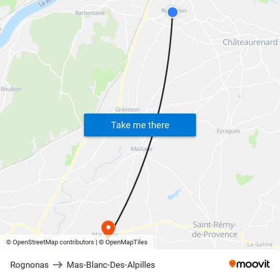 Rognonas to Mas-Blanc-Des-Alpilles map