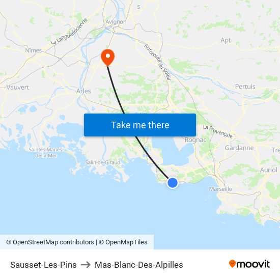 Sausset-Les-Pins to Mas-Blanc-Des-Alpilles map