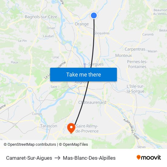 Camaret-Sur-Aigues to Mas-Blanc-Des-Alpilles map